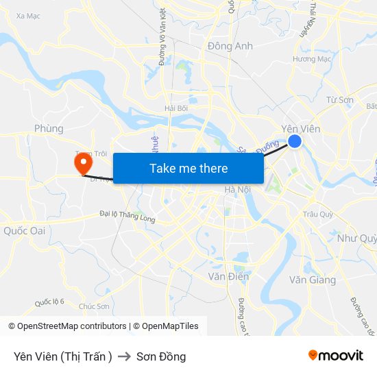 Yên Viên (Thị Trấn ) to Sơn Đồng map