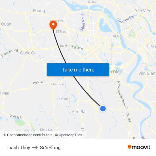 Thanh Thùy to Sơn Đồng map