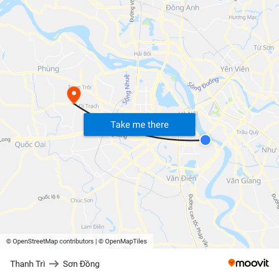 Thanh Trì to Sơn Đồng map