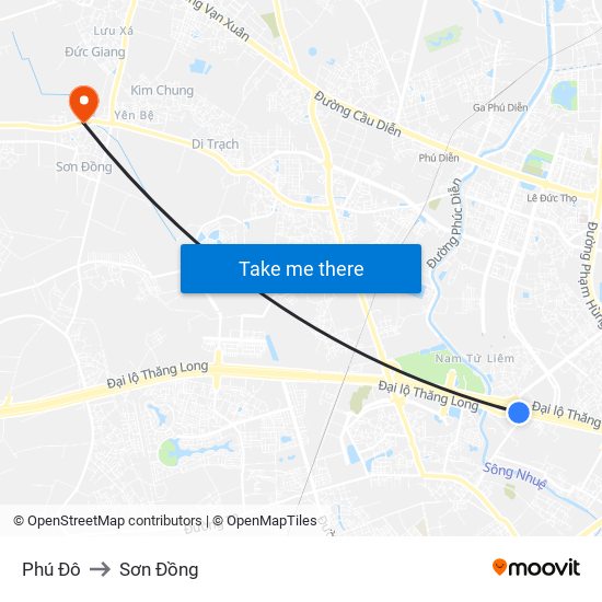 Phú Đô to Sơn Đồng map
