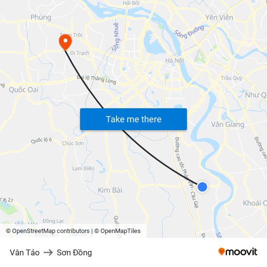 Vân Tảo to Sơn Đồng map