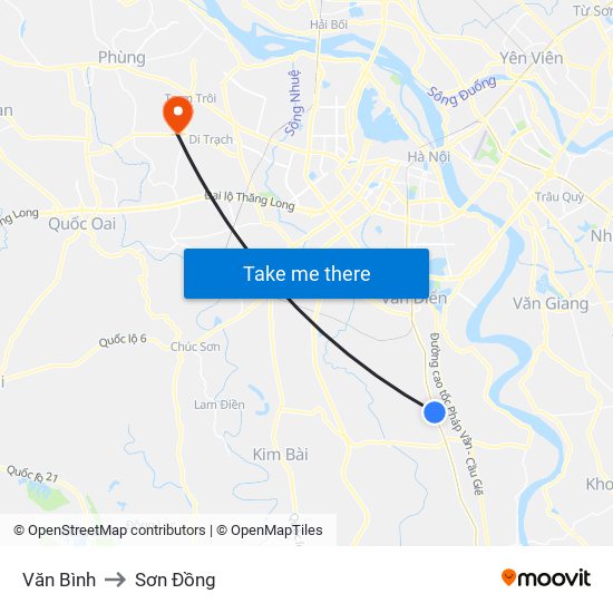 Văn Bình to Sơn Đồng map