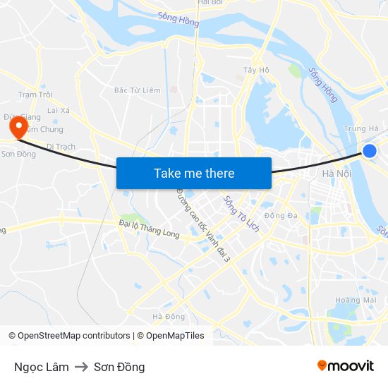 Ngọc Lâm to Sơn Đồng map