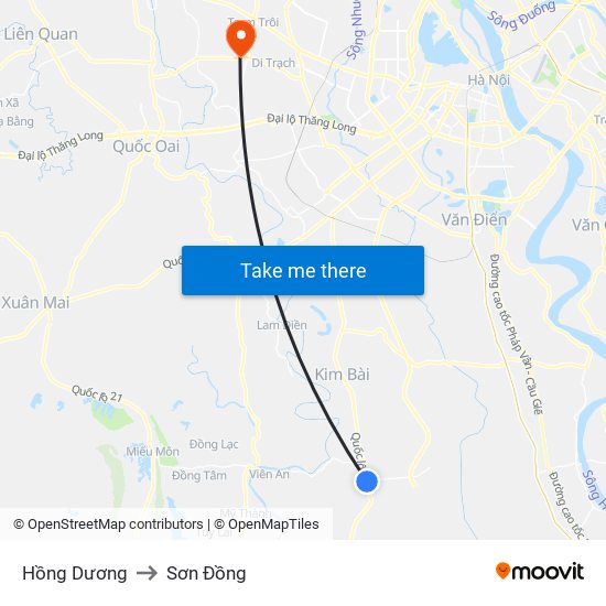 Hồng Dương to Sơn Đồng map