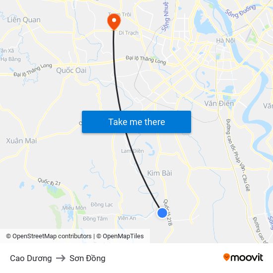 Cao Dương to Sơn Đồng map