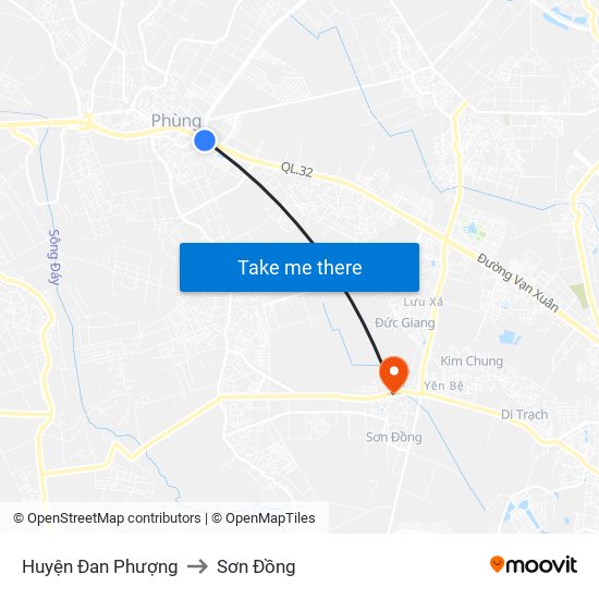 Huyện Đan Phượng to Sơn Đồng map