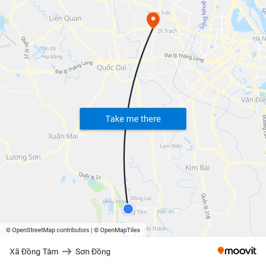 Xã Đồng Tâm to Sơn Đồng map
