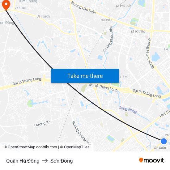 Quận Hà Đông to Sơn Đồng map