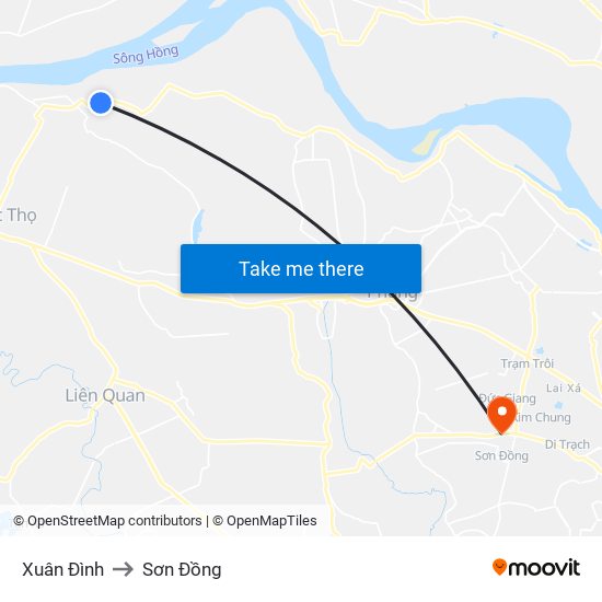 Xuân Đình to Sơn Đồng map