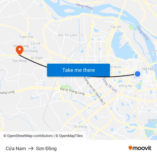 Cửa Nam to Sơn Đồng map