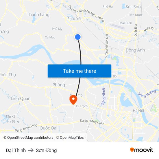 Đại Thịnh to Sơn Đồng map