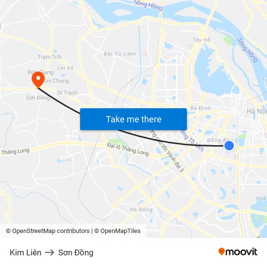 Kim Liên to Sơn Đồng map