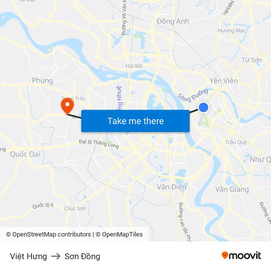 Việt Hưng to Sơn Đồng map