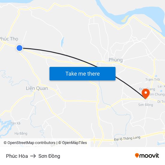 Phúc Hòa to Sơn Đồng map