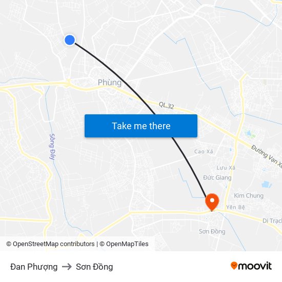 Đan Phượng to Sơn Đồng map