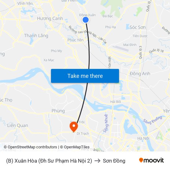 (B) Xuân Hòa (Đh Sư Phạm Hà Nội 2) to Sơn Đồng map