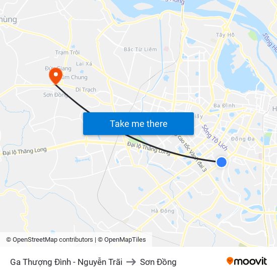 Ga Thượng Đình - Nguyễn Trãi to Sơn Đồng map