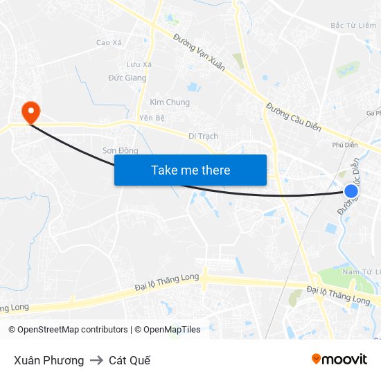 Xuân Phương to Cát Quế map