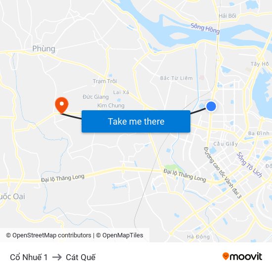 Cổ Nhuế 1 to Cát Quế map