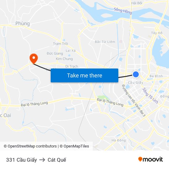 331 Cầu Giấy to Cát Quế map