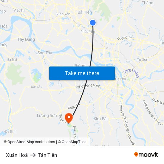 Xuân Hoà to Tân Tiến map