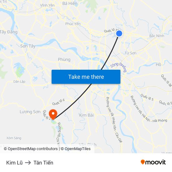 Kim Lũ to Tân Tiến map