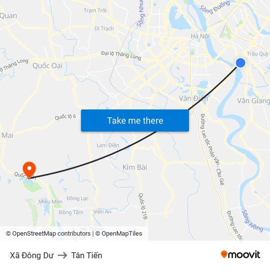 Xã Đông Dư to Tân Tiến map