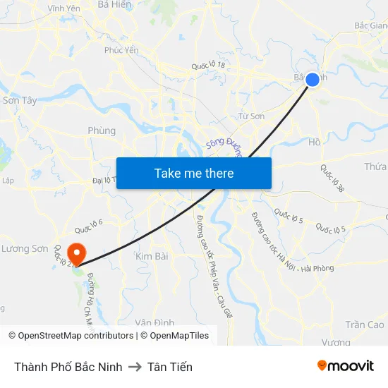 Thành Phố Bắc Ninh to Tân Tiến map