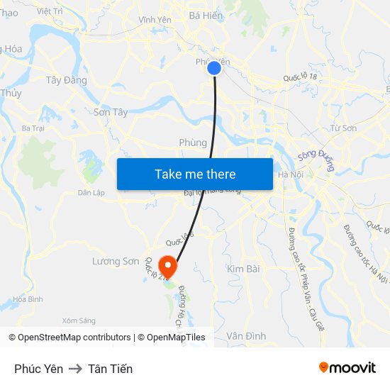 Phúc Yên to Tân Tiến map