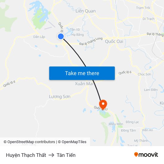 Huyện Thạch Thất to Tân Tiến map