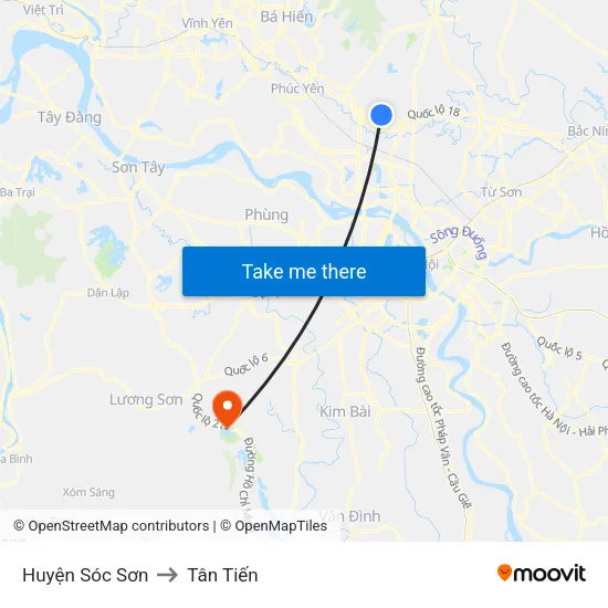 Huyện Sóc Sơn to Tân Tiến map