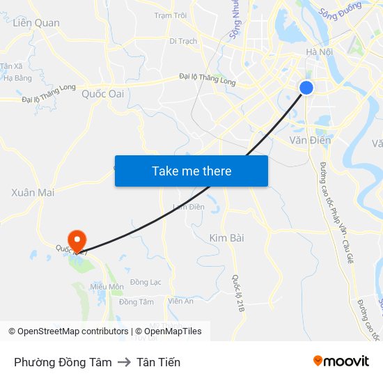 Phường Đồng Tâm to Tân Tiến map