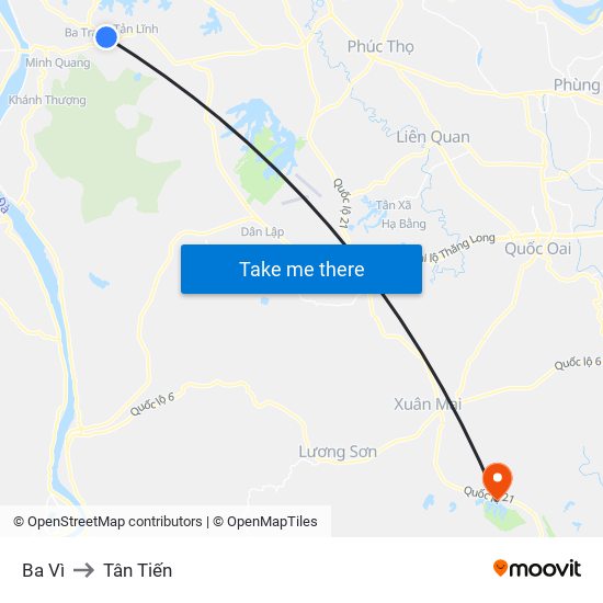 Ba Vì to Tân Tiến map