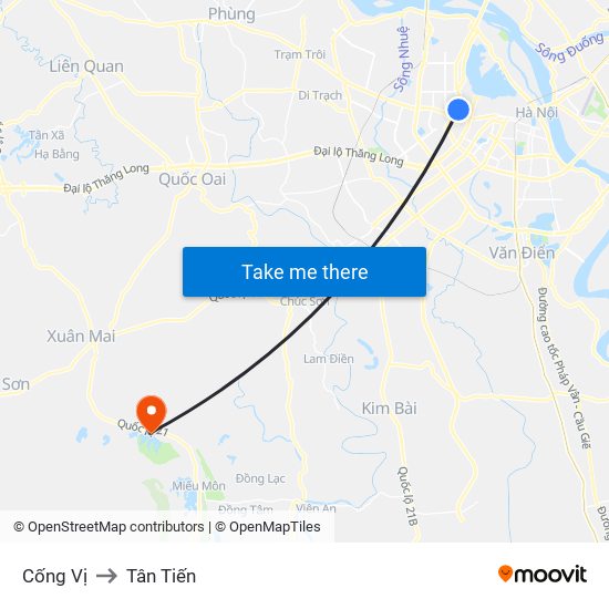 Cống Vị to Tân Tiến map