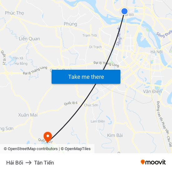 Hải Bối to Tân Tiến map