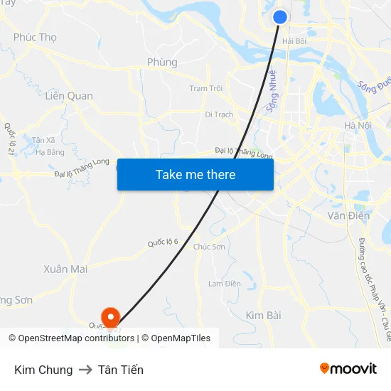 Kim Chung to Tân Tiến map