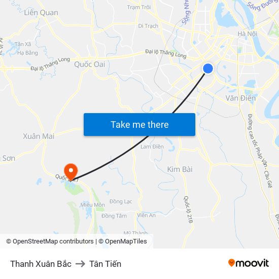 Thanh Xuân Bắc to Tân Tiến map