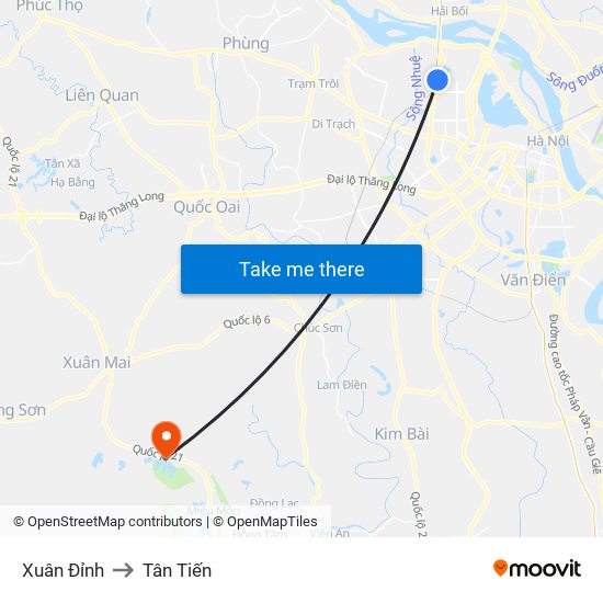 Xuân Đỉnh to Tân Tiến map