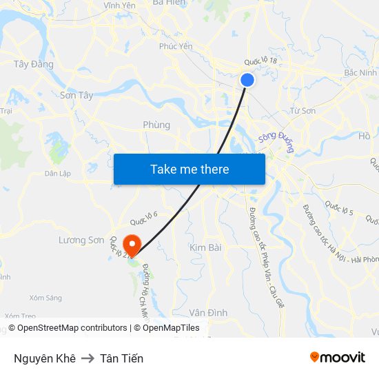 Nguyên Khê to Tân Tiến map