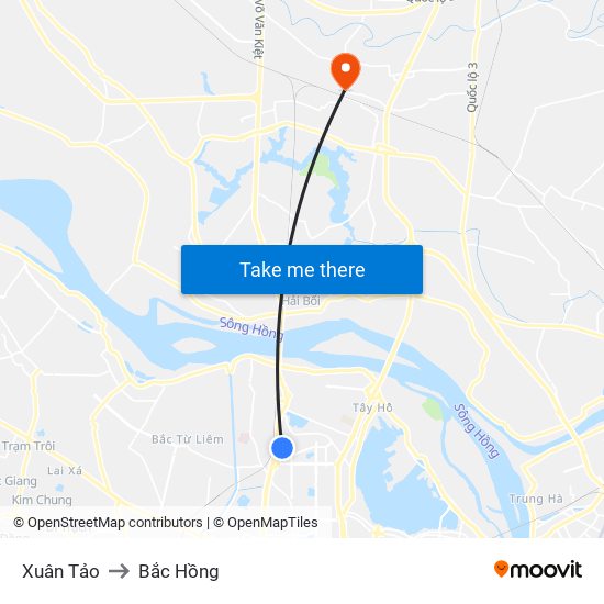 Xuân Tảo to Bắc Hồng map