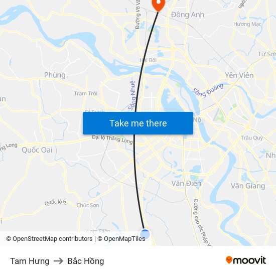 Tam Hưng to Bắc Hồng map