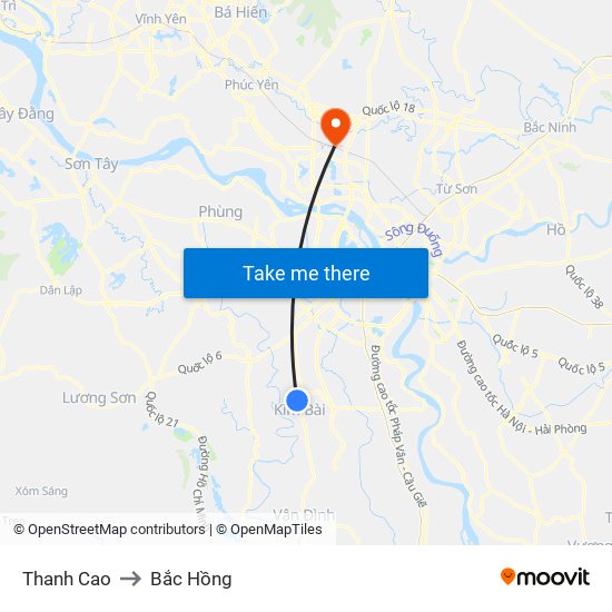 Thanh Cao to Bắc Hồng map