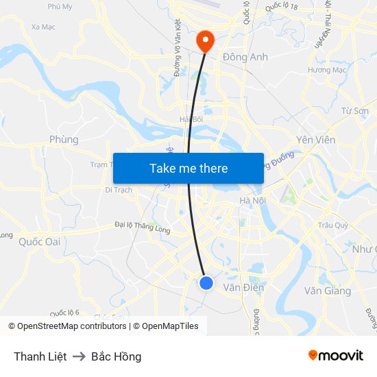 Thanh Liệt to Bắc Hồng map