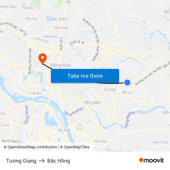 Tương Giang to Bắc Hồng map