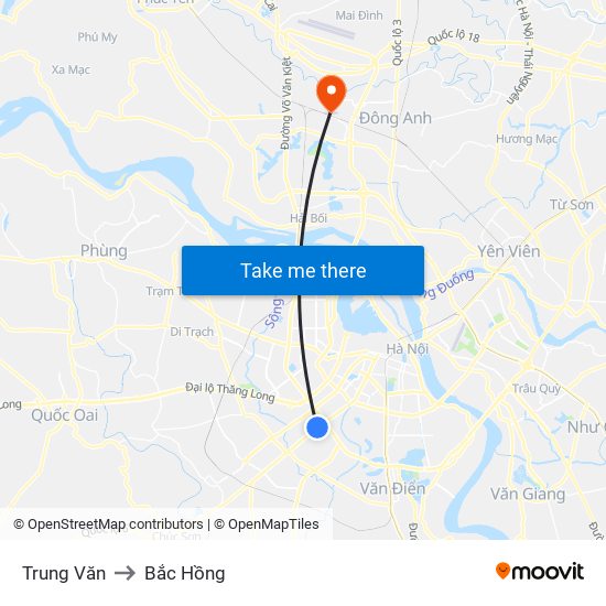 Trung Văn to Bắc Hồng map