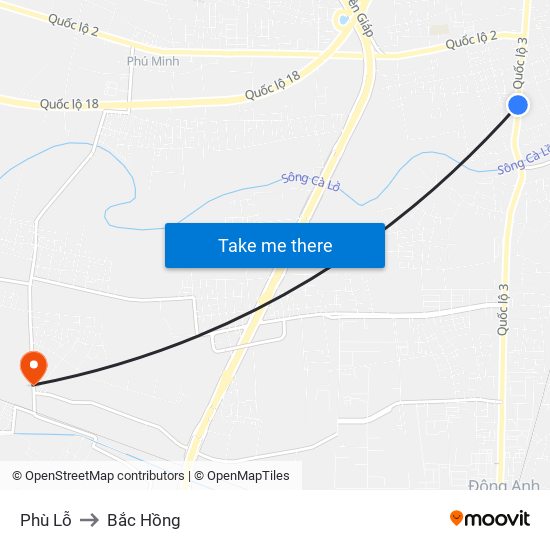 Phù Lỗ to Bắc Hồng map