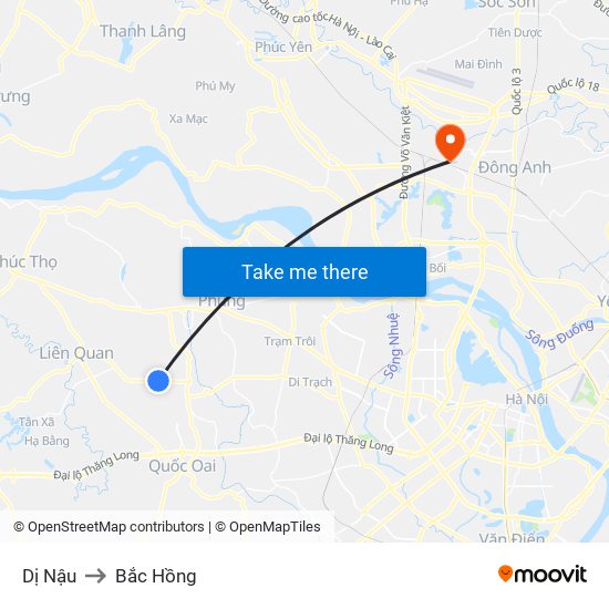 Dị Nậu to Bắc Hồng map