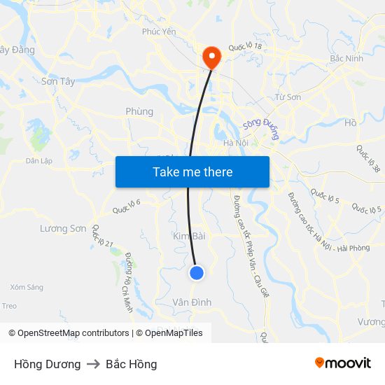 Hồng Dương to Bắc Hồng map