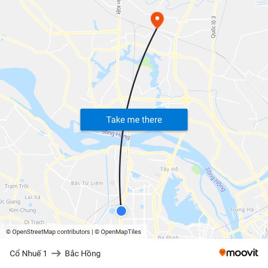 Cổ Nhuế 1 to Bắc Hồng map