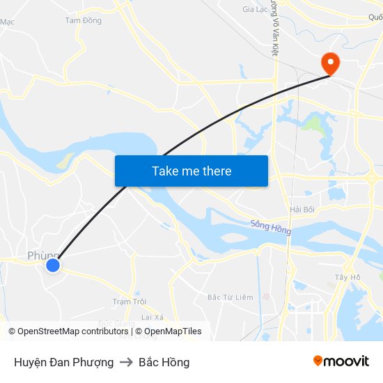 Huyện Đan Phượng to Bắc Hồng map